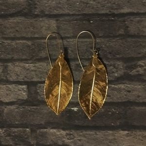 OOAK 14ct Gold Dipped Leaf Drop Earrings